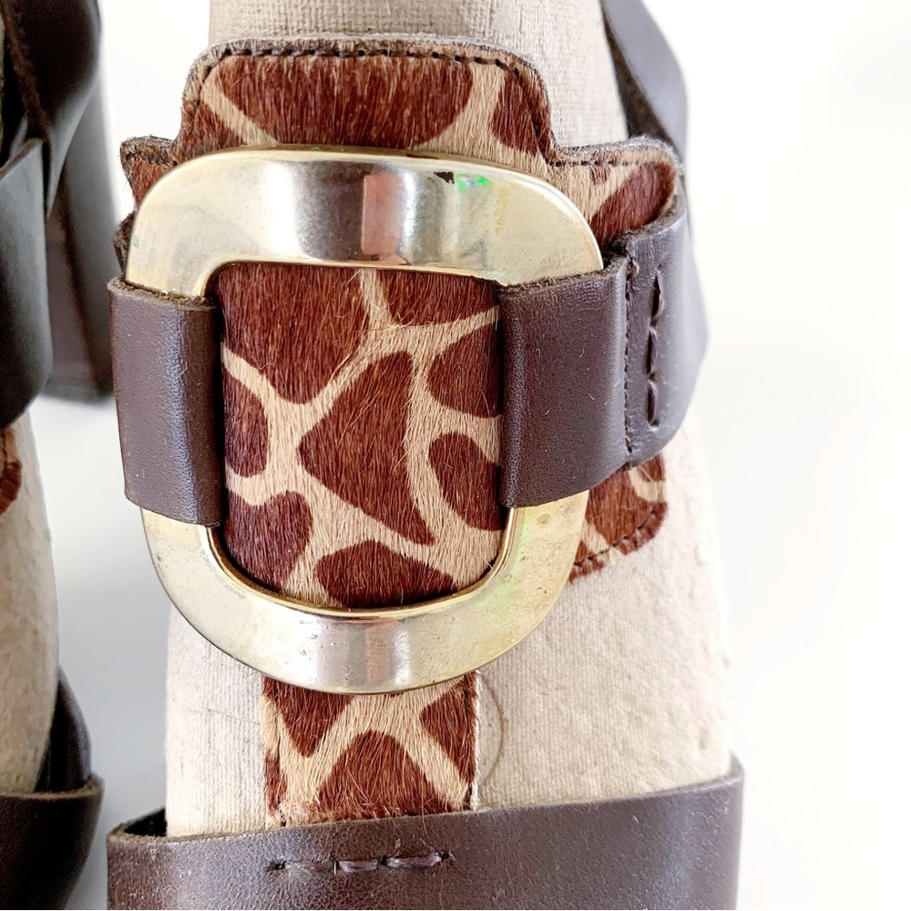 BATA Block Heel Brown Leather Strappy Sandals With Gold-Tone Hardware - Picture 7 of 10